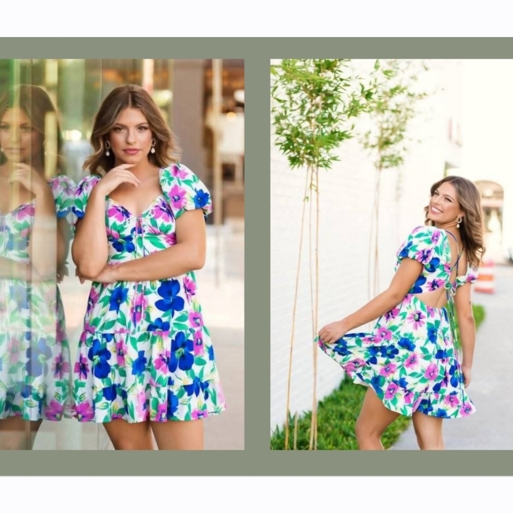🔥 3 for $25 SALE Puff Sleeve Cut-Out Back Floral Dress - Size L